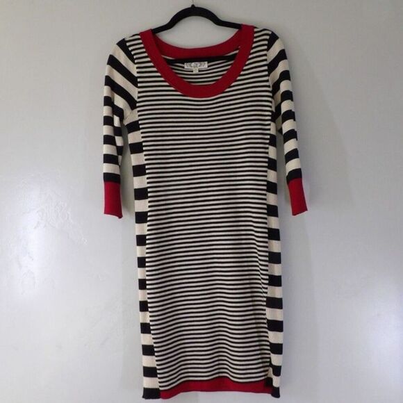 Pink Rose Dress Womens size‎ PL Stripe cream black red Soft Midi Sweater - Picture 1 of 9